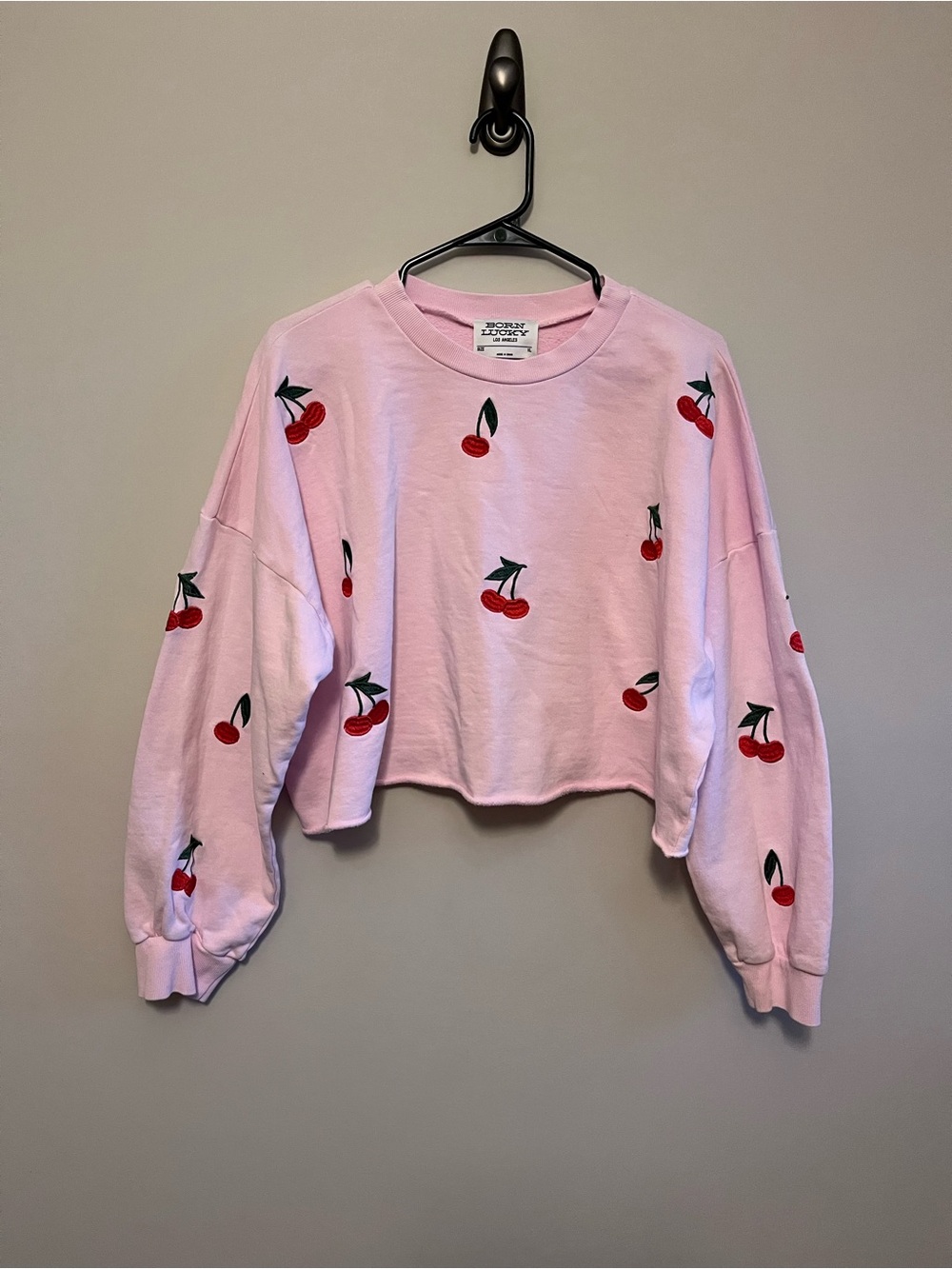 Pink Cherry Cropped Sweatshirt